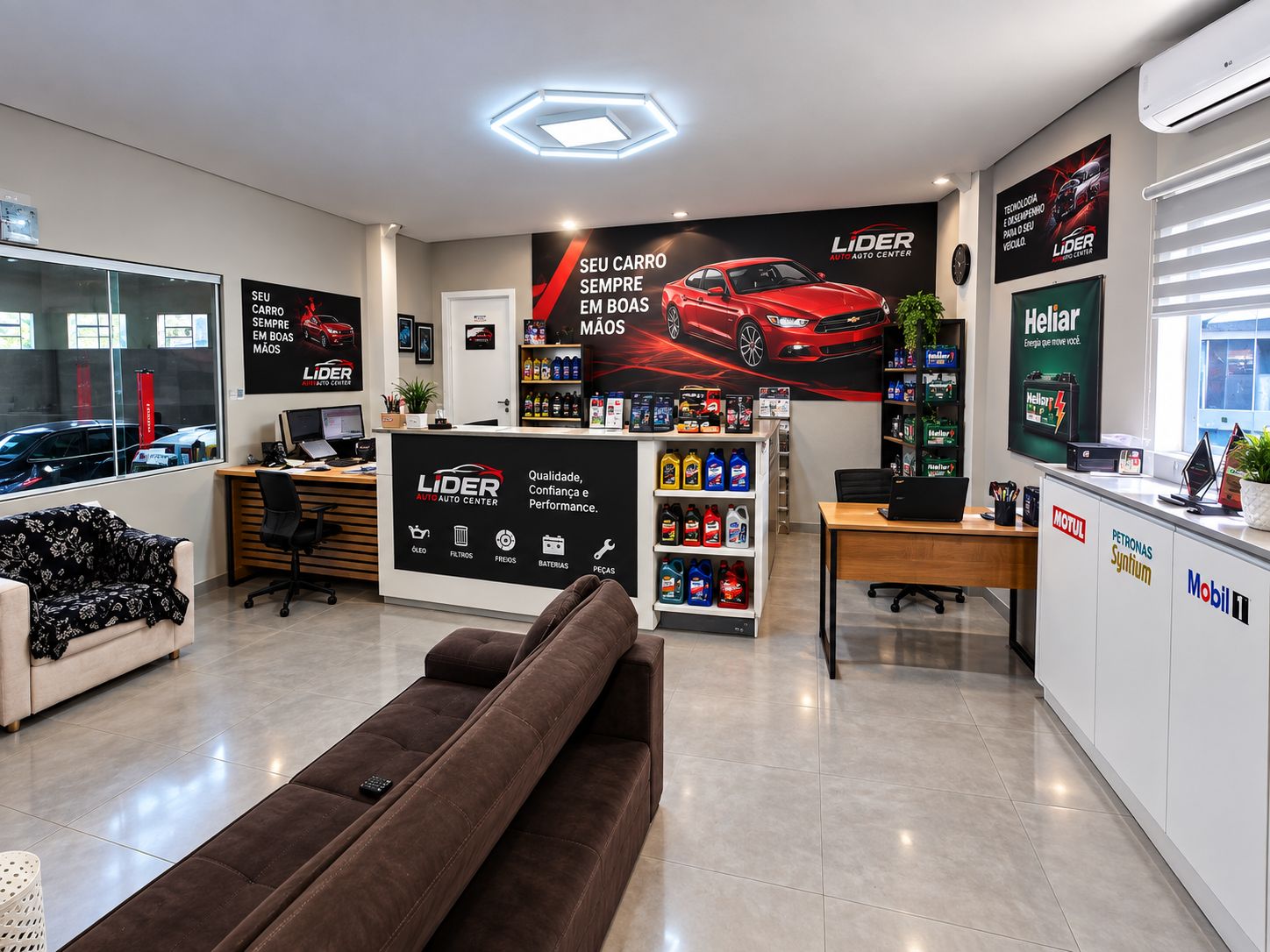 Recepção e área de atendimento do Líder Centro Automotivo